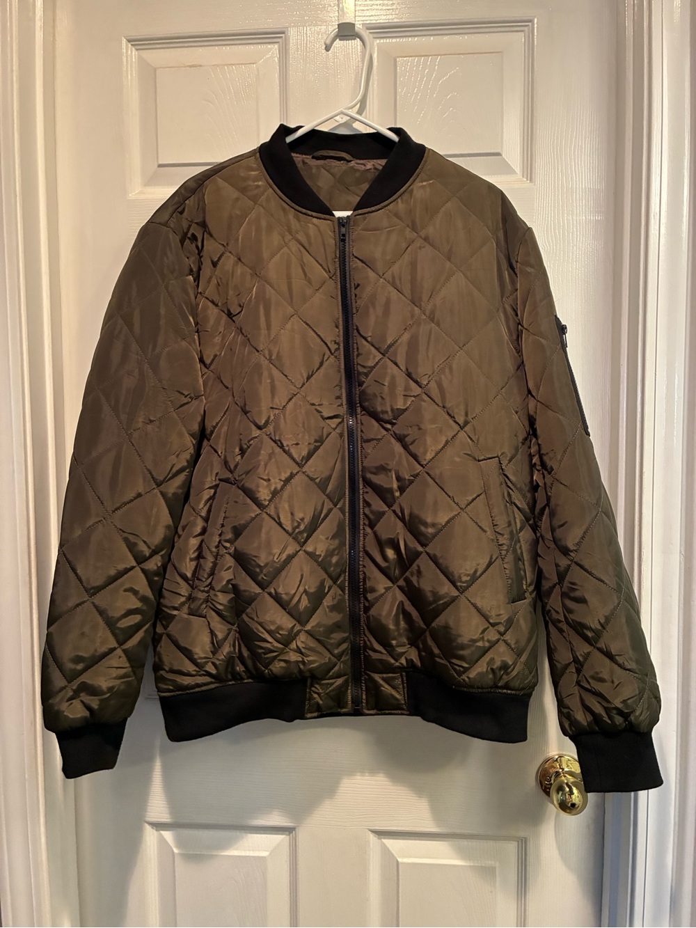 Quilted Bomber Jacket - Olive Green